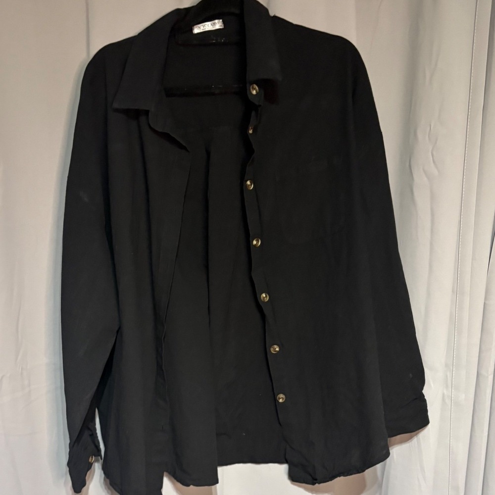 In'Voland Black Button Down Shirt Plus Size 22W Long Sleeve Gold Buttons Pocket
